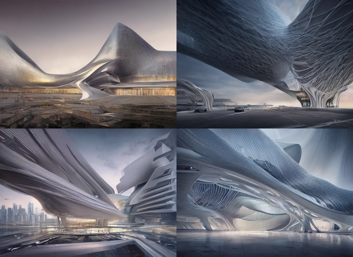 Prompt: a beautiful hyper realistic photograph, octane render, architecture of doom render, by norman foster + zaha hadid, extremely detailed, chartpak ad markers, pastel color, 8 k