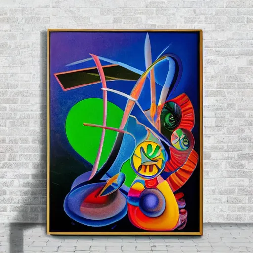 Prompt: a hd surrealism painting of 3d cast glass galactic sculptures by dali and kandinsky, ultra detailed, complimentary vivid colors, abstract, 8k