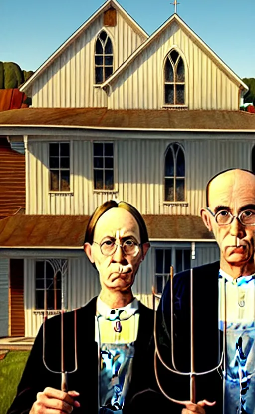 Prompt: American Gothic by Grant Wood in the style of GTA V loading screen
