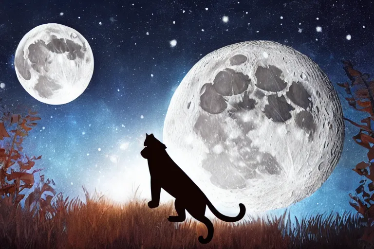 Prompt: a panther roaring at the moon in a forest during the night, large moon in the center. high quality. illustration. 4 k. cinematic. photoreal. highly detailed. dramatic. dark. night.