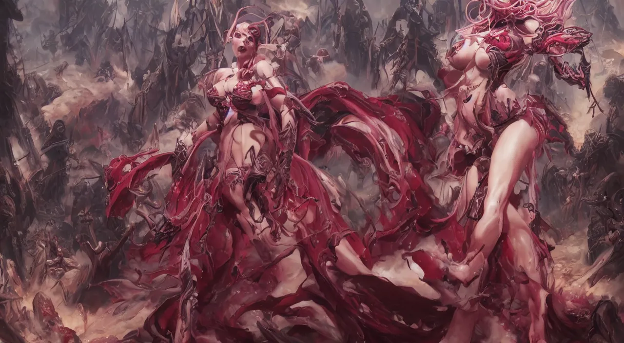 Image similar to shalltear bloodfallen with her army behind her, detailed, centered, digital painting, artstation, concept art, donato giancola, joseph christian leyendecker, wlop, boris vallejo, breathtaking, 8 k resolution, extremely detailed, beautiful, establishing shot, artistic, hyperrealistic, beautiful face, octane render, cinematic lighting, dramatic lighting, masterpiece