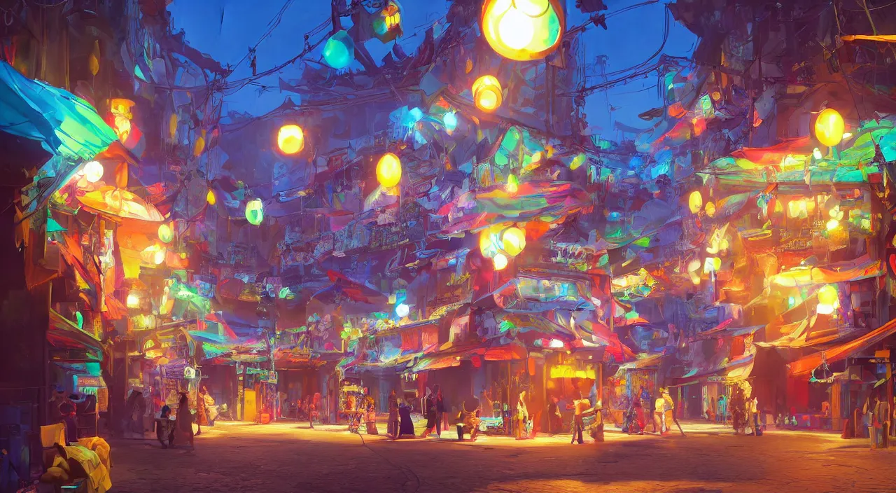 Image similar to bazaar zouk oriantal multicolorful sky shine place mosquet painting stylized digital video game icon global illumination ray tracing 8 k hd resolution, by ilya kuvshinov and cushart krentz and gilleard james