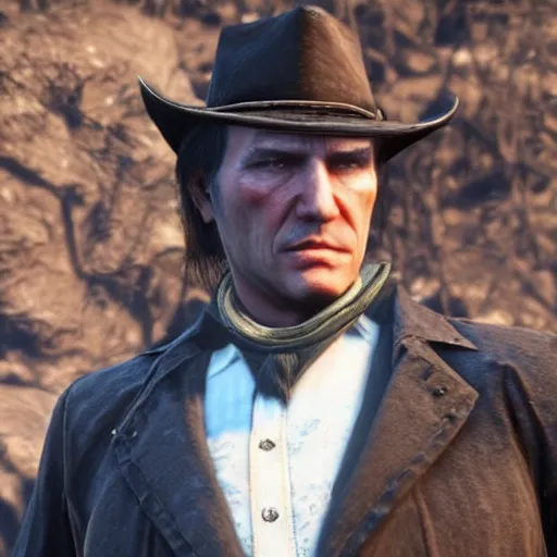 Image similar to Viktor Yushchenko as The American Psycho in Red Dead Redemption 2