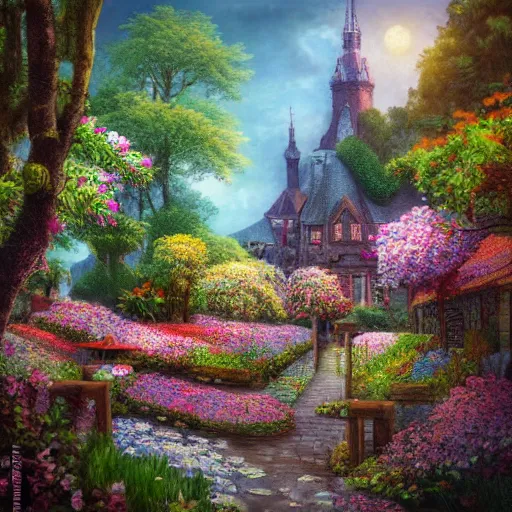 Image similar to a woodland city blooming with flowers by christian dimitrov, cityscape, multilevel, detailed, beautiful, realistic