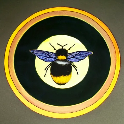 Image similar to a Wiccan ritual spell with a bumblebee placed in the middle of a bullseye, art nouveau