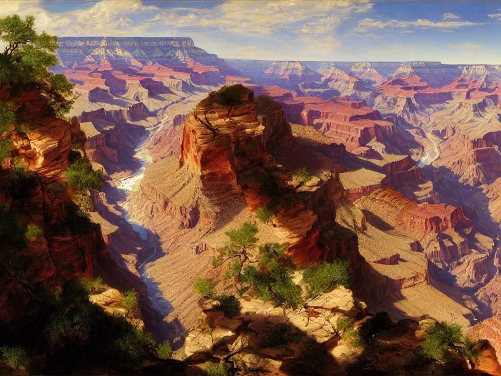 Image similar to a spectacular view of the grand canyon in arizon. art by thomas moran, hyperrealism