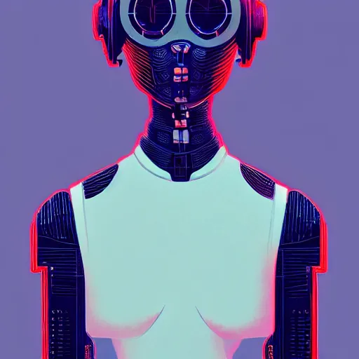 Image similar to a cybernetic mannequin by victo ngai and jakub rebelka and syd mead, trending on artstation