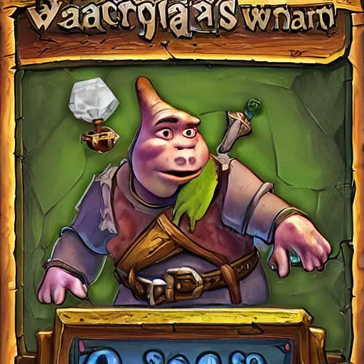 Image similar to shrek as a wizard, in a tavern, hearthstone, concept illustartion, character art,