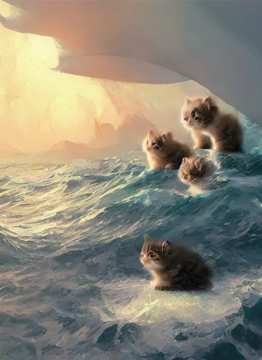 Image similar to rough sea with fluffy kittens instead of water Mandelbrot fractal by Craig Mullins, ilya kuvshinov, krenz cushart, artgerm trending on artstation by Edward Hopper and Dan Mumford and WLOP and Rutkovsky, Unreal Engine 5, Lumen, Nanite, low poly