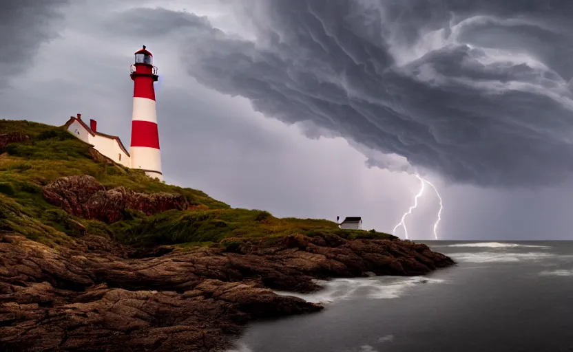 Prompt: a movie still of a lighthouse with a thunderstorm, highly detailed, 8 k