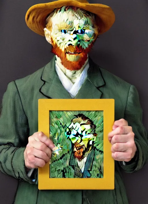 Image similar to hyper realistic painted vincent van gogh holding a flower drawn by chiara bautista and norman rockwell and greg rutkowski weta studio, and lucasfilm