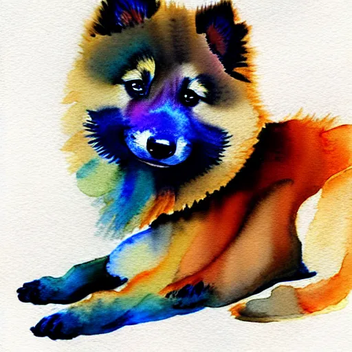 Image similar to a keeshond puppy watercolor painting by monge