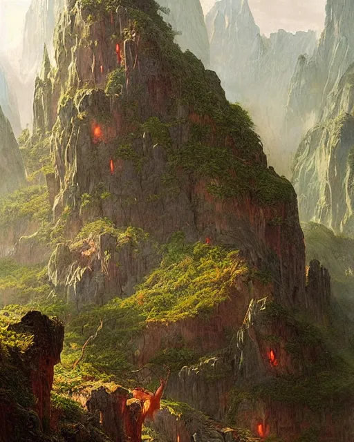 Prompt: a giant troll in the mountains, detailed. Realistic painting by Thomas Cole and Wayne Barlowe, Greg Rutkowski