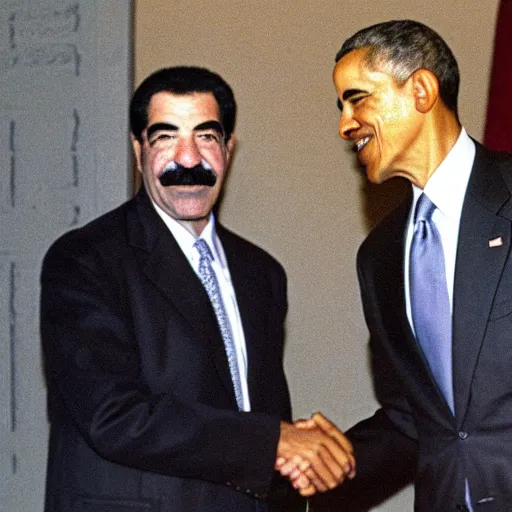 Prompt: obama shaking hands with saddam, getty images, 4 k