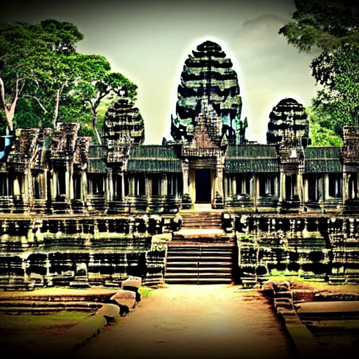 Prompt: a futuristic steam punk angkor thom, photorealistic