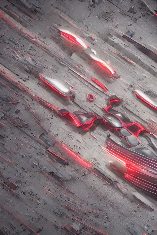 Image similar to professional photograph of a beautiful neo - futuristic simplified symmetrical spacecraft on a desert spaceport by ilm, denis villeneuve, emmanuel shiu, zaha hadid, vapor, cinematic architectural scale, red paint detail, manga, dramatic, volumetric, concept art, hard surface, hyperrealism, high detail, trending on artstation, sharp focus, rendered in octane