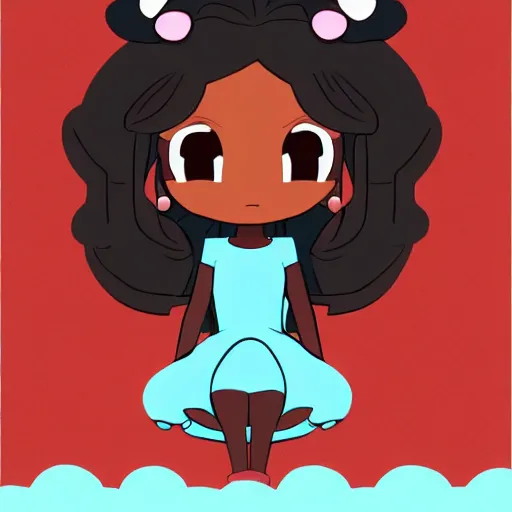 Image similar to Dark skinned girl pets Chibi Godzilla, digital art