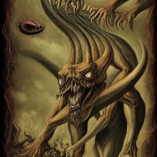 Image similar to bestiary of creatures from the depths of the unconscious psyche