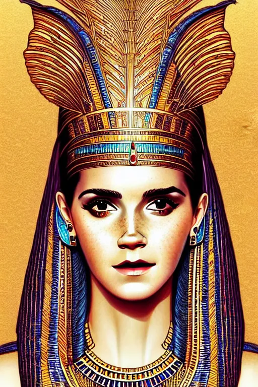 Image similar to Cleopatra portrait, Emma watson, intricate art deco leaf designs elegant highly detailed egyptian patterns hieroglyph sharp focus art by artgerm