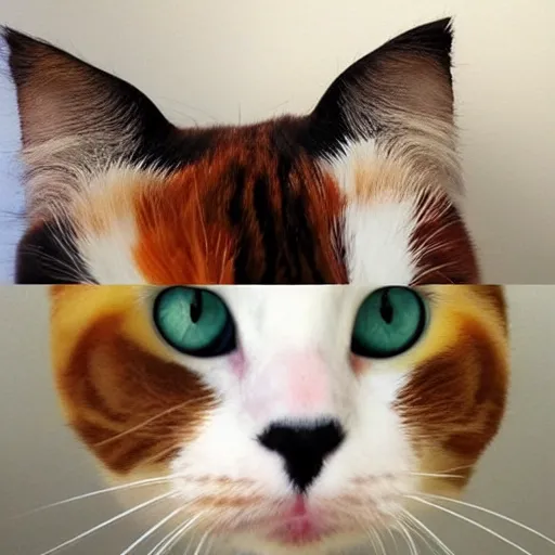 Image similar to a calico kitty side view and front view