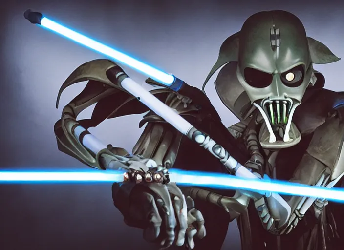 Image similar to portrait photo of general grievous with 4 drawn lightsabers