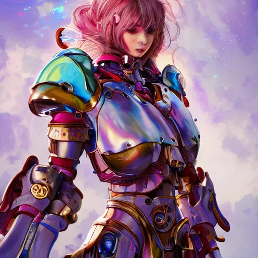 Image similar to studio portrait of lawful good colorful female holy mecha paladin absurdly beautiful, elegant, young sensual graceful woman, ultrafine hyperrealistic detailed face illustration by kim jung gi, irakli nadar, intricate linework, sharp focus, bright colors, matte, octopath traveler, final fantasy, unreal engine highly rendered, global illumination, radiant light, intricate environment