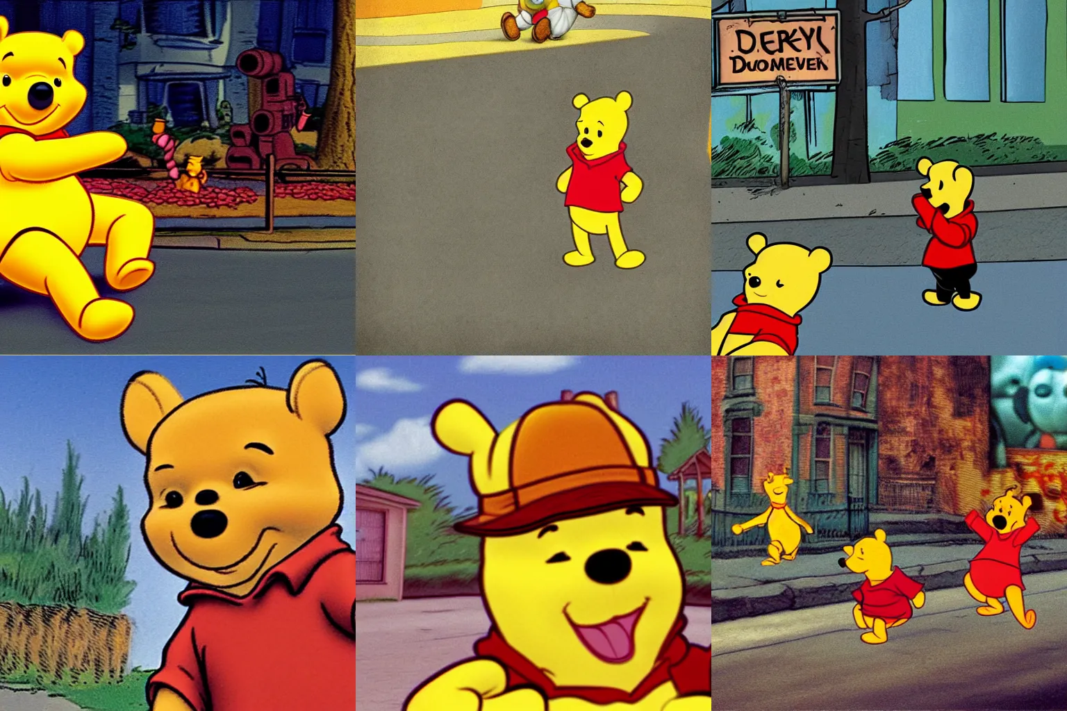Prompt: very detailed color photograph of winnie the pooh as the terminator endoskeleton on a busy street