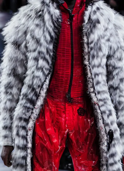 Image similar to hyperrealistic and heavy detailed moncler runway show of whole lotta red by playboi carti, leica sl 2 5 0 mm, vivid color, high quality, high textured, real life