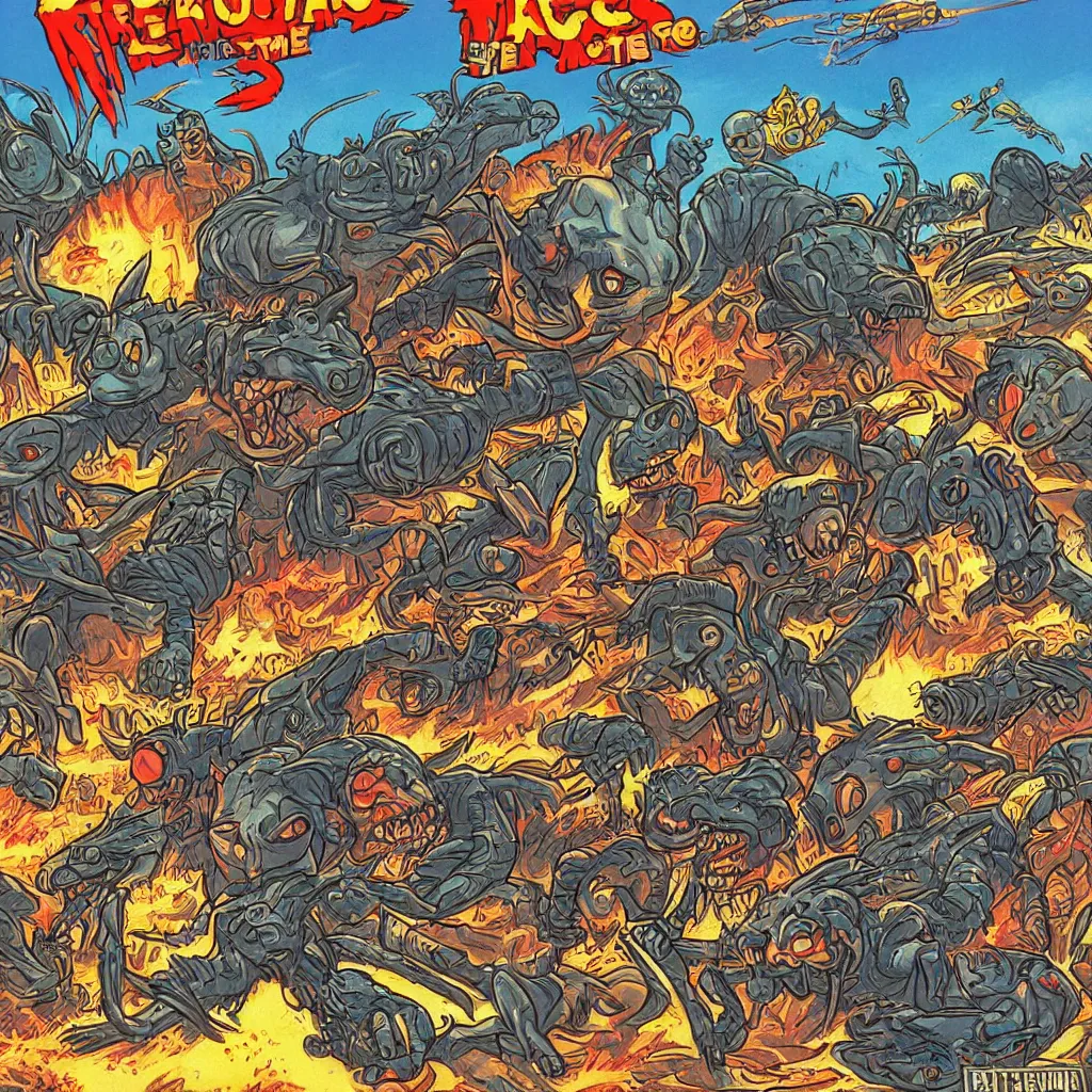 Image similar to attack of the mutant rats, retro art game cover art, sega genesis