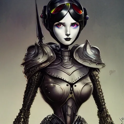 Image similar to Lofi portrait with armor, Pixar style by Joe Fenton and Stanley Artgerm and Tom Bagshaw and Tim Burton