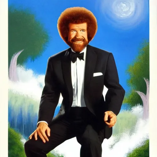 Prompt: Bob Ross as 007, promotional image