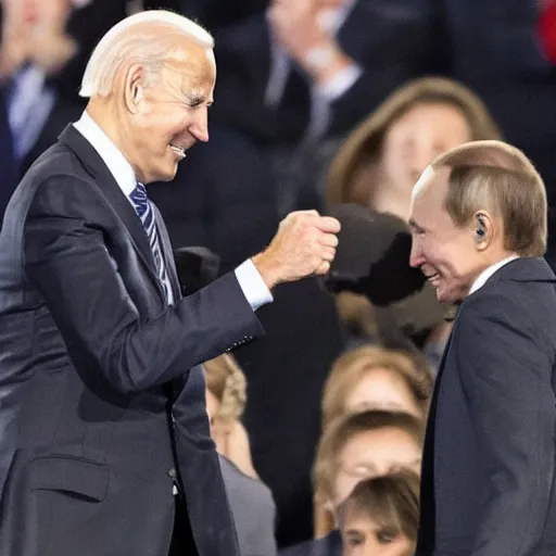 Prompt: joe biden beating up vladimir putin in a football stadium