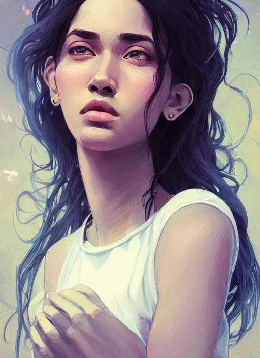 Image similar to handsome young black women with shoulder length white hair, half body shot, path traced, highly detailed, high quality, digital painting, alena aenami, lilia alvarado, shinji aramaki, karol bak, alphonse mucha, tom bagshaw