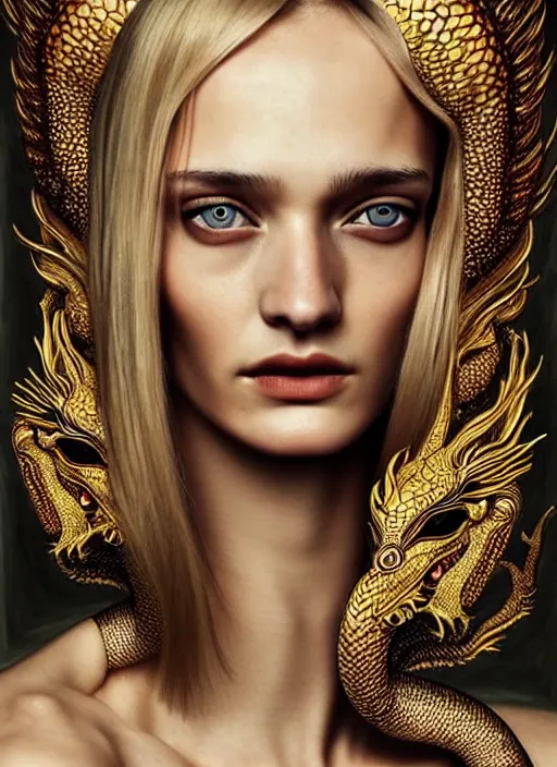 Prompt: portrait photo of a gorgeous daria strokous with intricate detailed dragon eyes in the style of stefan kostic realistic sharp