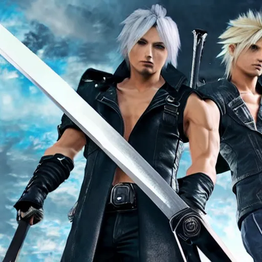 Dante from Devil May Cry 5 and Cloud Strife from Final