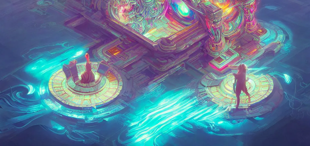 Image similar to a floating temple, channeling swirling energy, wearing netrunner clothing, vaporwave aesthetic, colorful, psychedelic, digital painting, artstation, concept art, smooth, sharp focus, illustration, art by artgerm and greg rutkowski and alphonse mucha