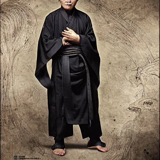 Prompt: portrait painting of a 3 5 - year - old chinese man, taoist priest, dressed in black taoist robe, like andy lau, immortal bone, affable ， wenjun lin, unreal engine 5 highly rendered, global illumination, radiant light, detailed and intricate environment