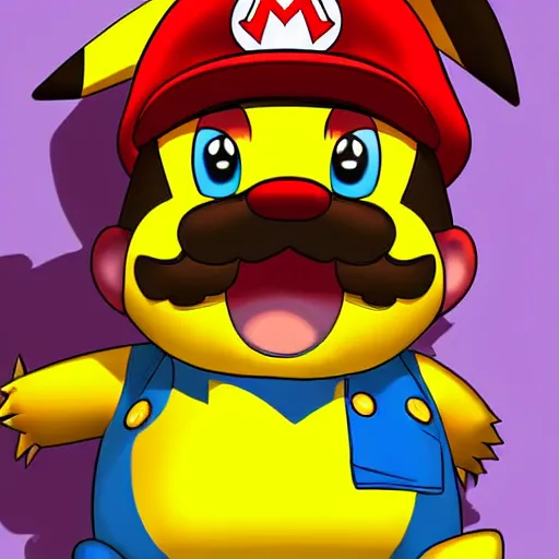 Image similar to pikachu as mario highly detailed digital art