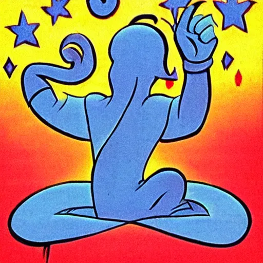 Prompt: peaceful genie illustration from the walt disney story of our friend the atom ( 1 9 5 6 )