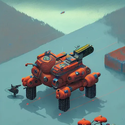 Image similar to a heavily armed battlebot, extremely detailed digital art by simon stalenhag