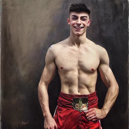 Image similar to muscular smiling kai havertz by ruan jia, portrait