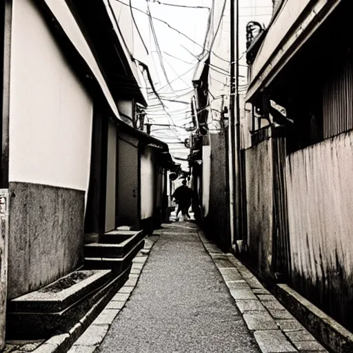 Prompt: retro image of japanese alleyway, photography, award winning, trending