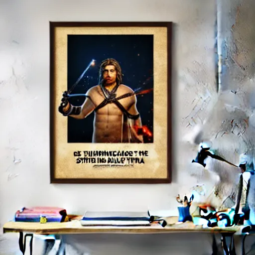 Image similar to saint homo neanderthalis portrait poster with book of science on his right hand, gta chinatown wars art style, bioshock infinite art style, hyperrealistic, two colors, paper border, 4 k, remove duplicate content, justify contents center.