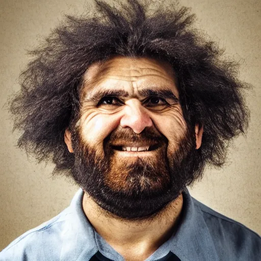 Image similar to caveman holding iphone, portrait