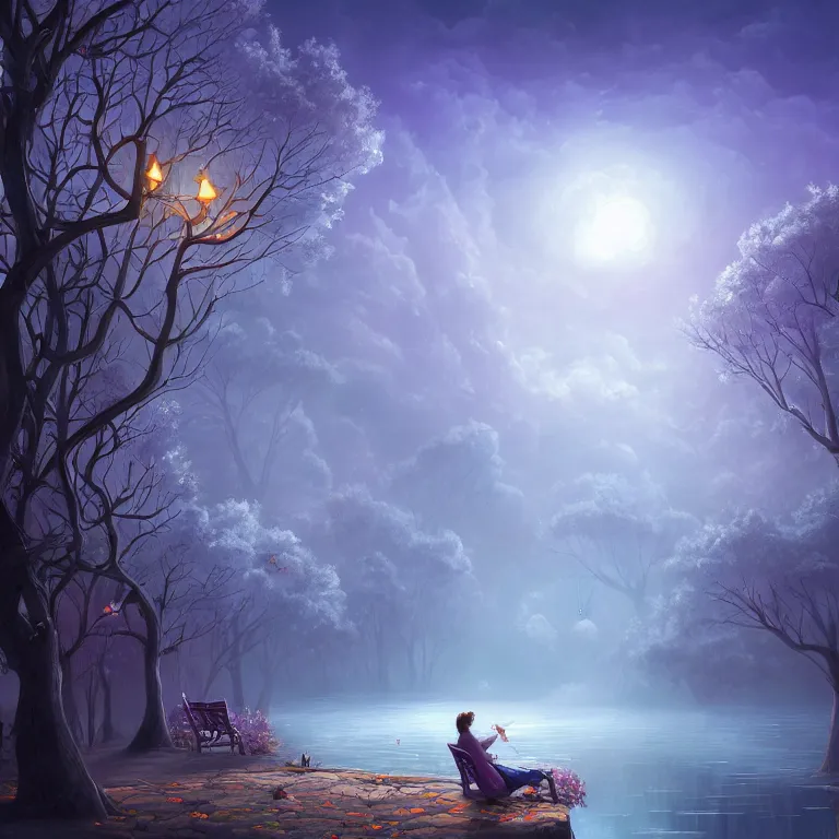 Prompt: A beautiful ultra detailed matte painting Moonlight Sonata, vivid colors, by Cyril Rolando, David Wiesner, unreal engine, featured on artstation