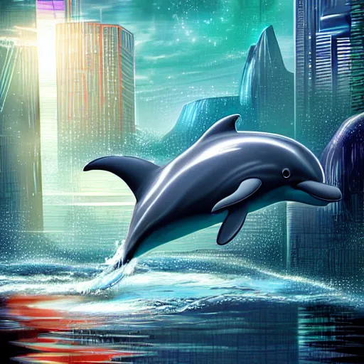 Image similar to an alien dolphin city, sci-fi digital art illustration,