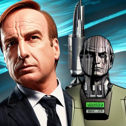 Image similar to better call saul if he was a borg from star trek