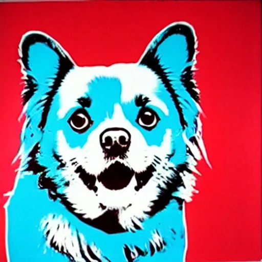 Prompt: coca cola dog tibetan spaniel, art by andy warhol