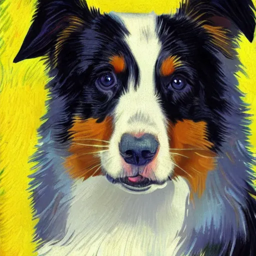 Image similar to an australian shepard by vincent van gogh, digital art, trending on artstation