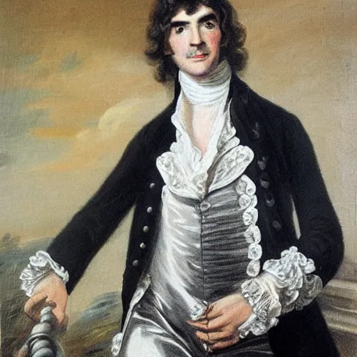 Image similar to regency era painting of a young george harrison in the style of thomas gainsborough